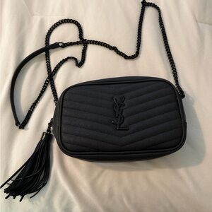 Saint Laurent Black Chevron Quilted Leather Crossbody with Tassel